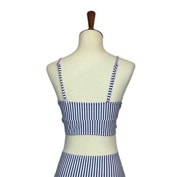 Sporty Blue and White Striped Drawstring Bikini with Boy Shorts - Picture 12 of 14